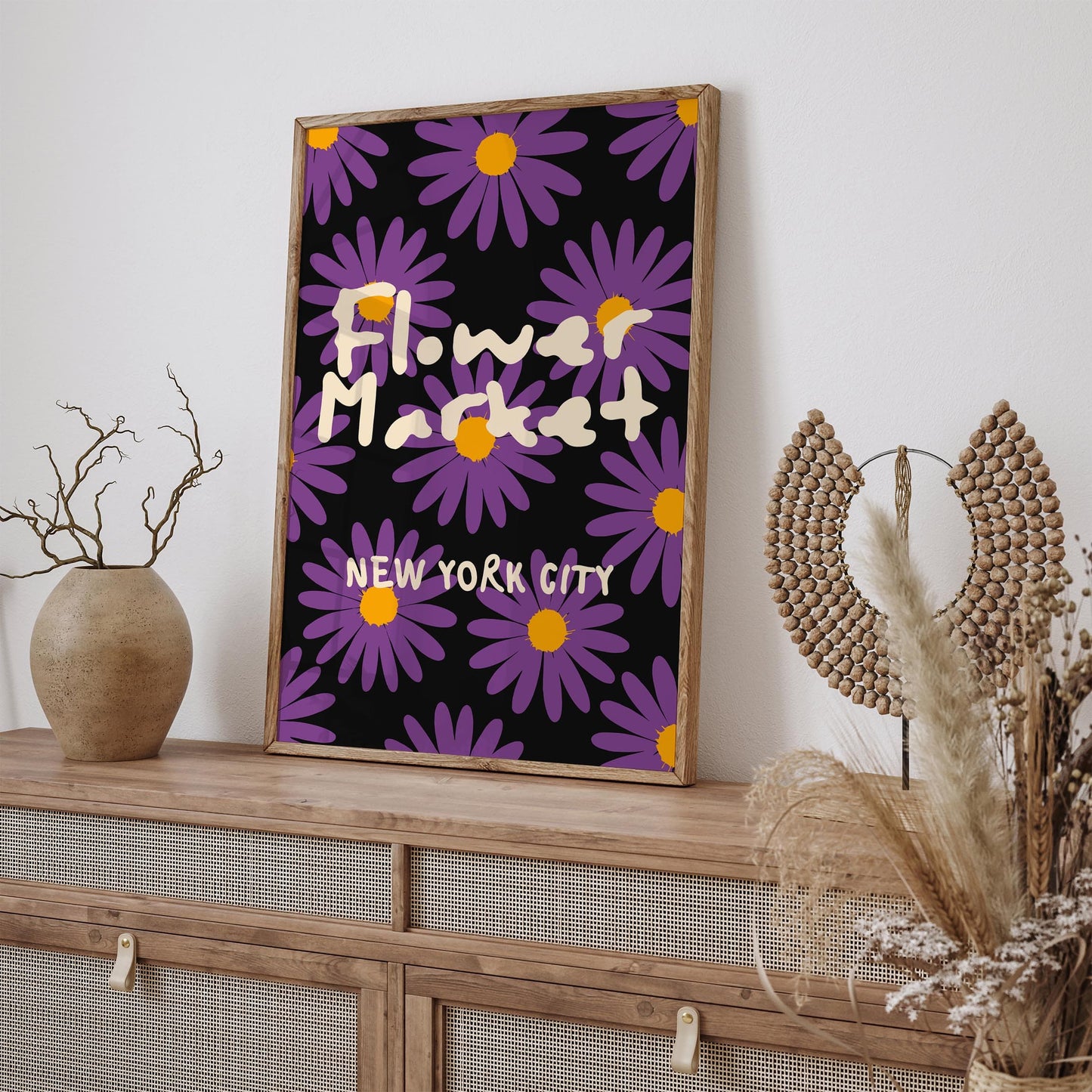 Flower Market New York City Poster, Purple Daisies Print