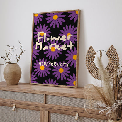 Flower Market New York City Poster, Purple Daisies Print