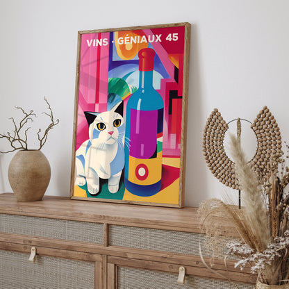 Colorful Retro Wine Cat Poster