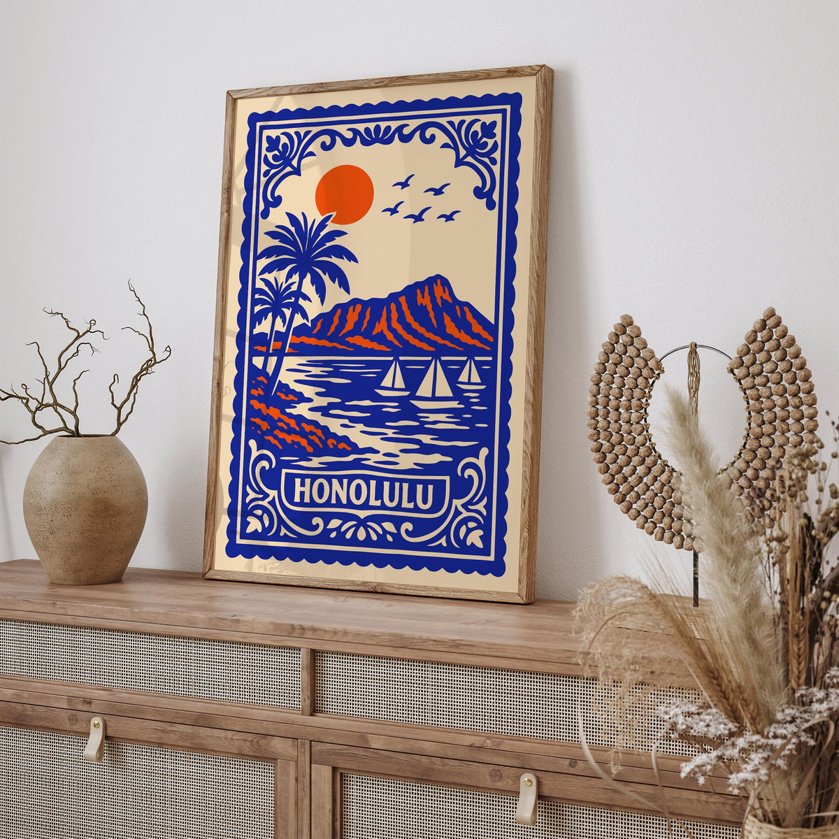 Honolulu Hawaii Blue Landscape Poster