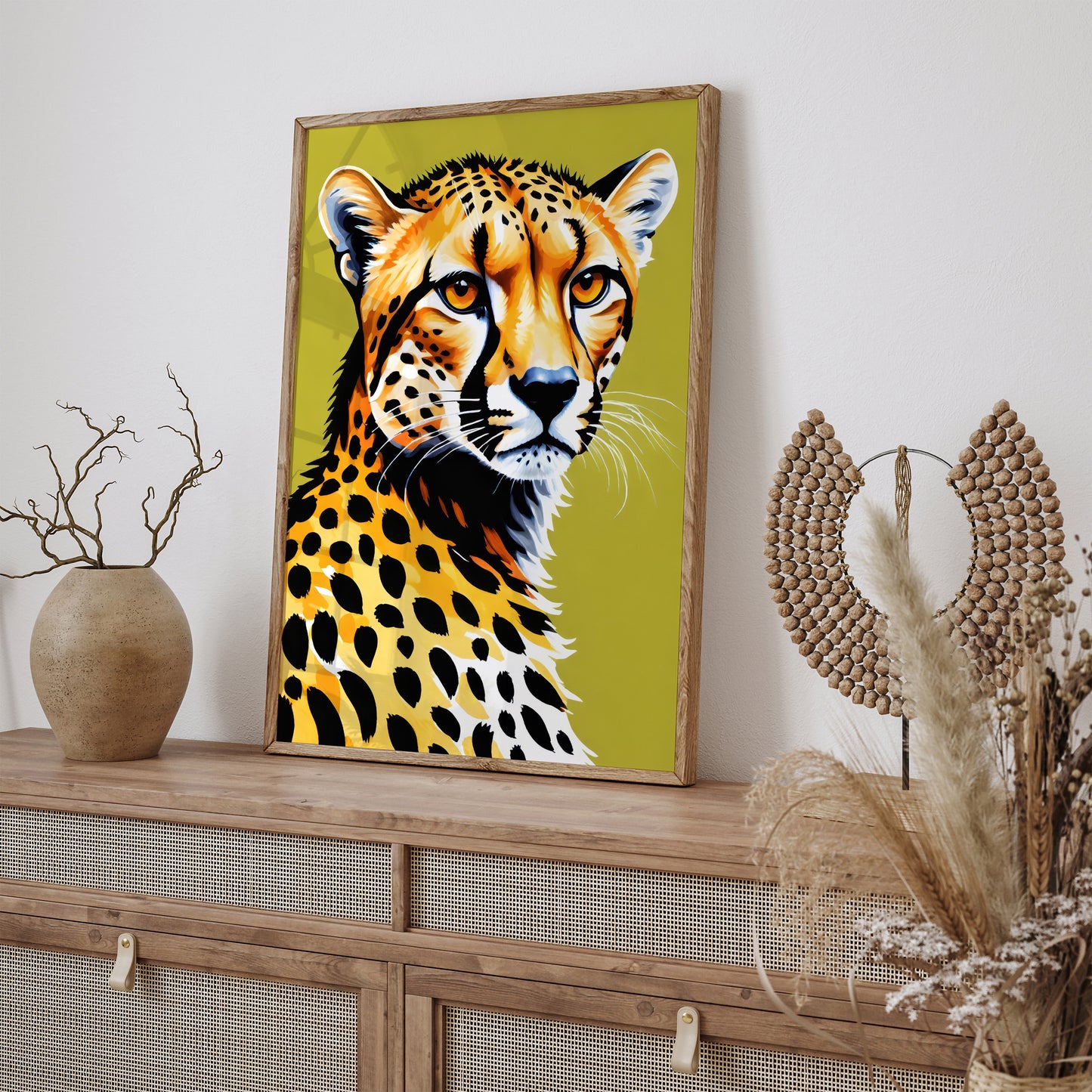 Wild Cheetah Green Background Poster