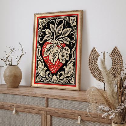 Big Red Strawberry in Rococo Style Poster