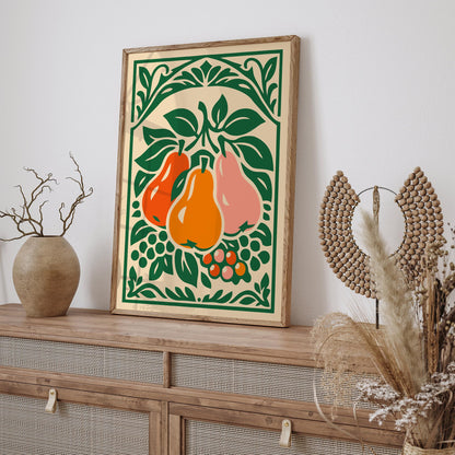 Retro Pear Poster – Colorful Fruit Wall Art