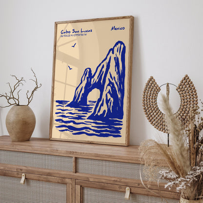 Cabo San Lucas Poster - Blue Mexico Travel Print