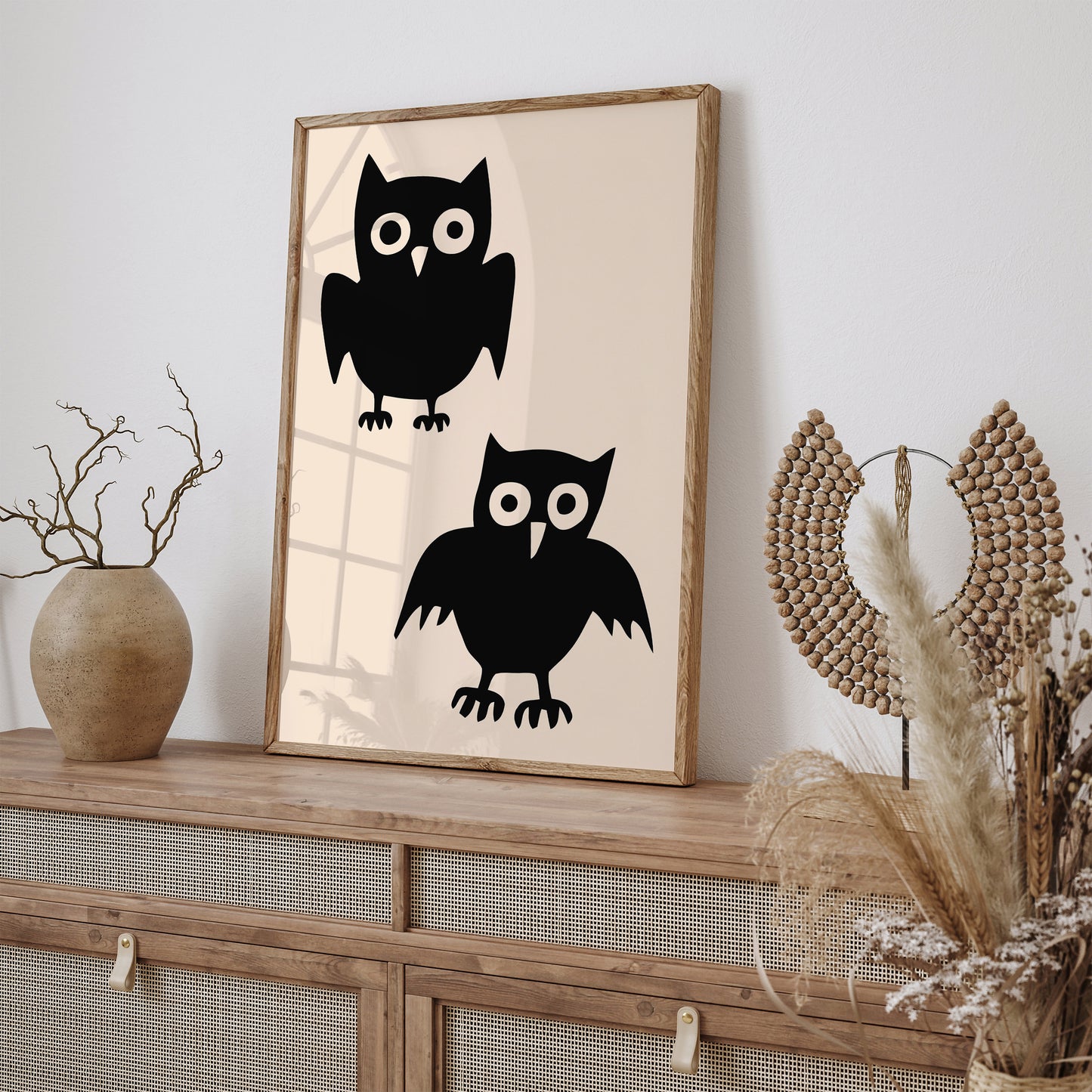 Black Owls Minimalist Funny Art Print