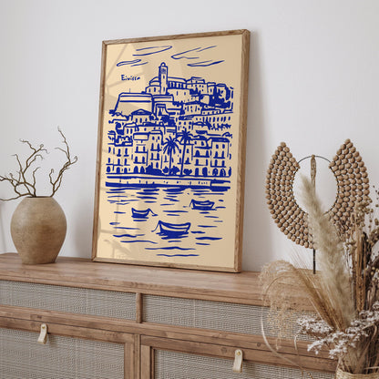Ibiza Spain Blue Cityscape Travel Poster