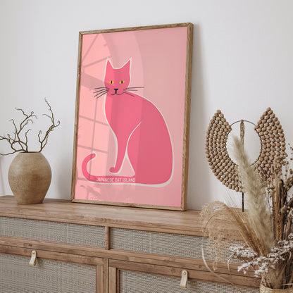 Japanese Cat Island Pink Poster