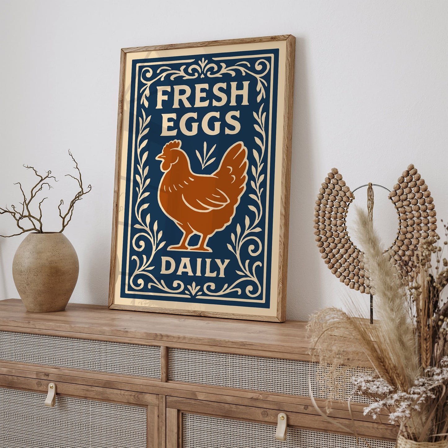 Fresh Eggs Daily Poster - Retro Kitchen Wall Art Print