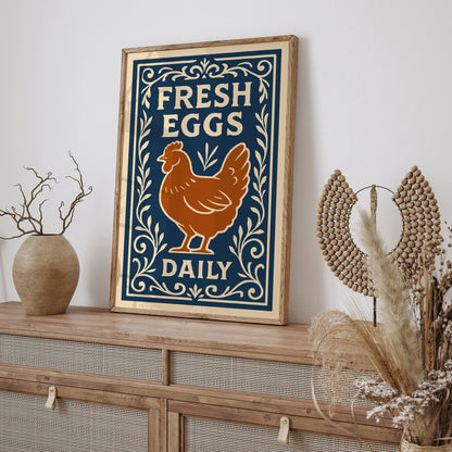 Fresh Eggs Daily Poster - Retro Kitchen Wall Art Print