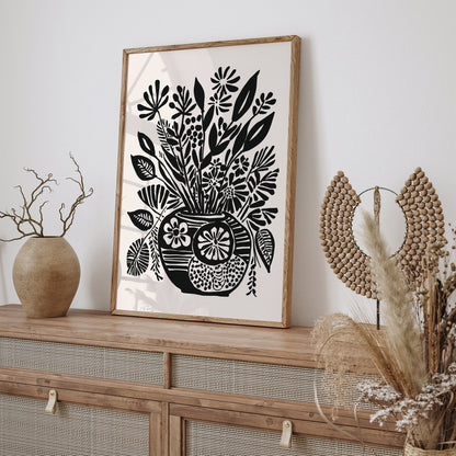 Black & White Bouquet of Flowers Art Print