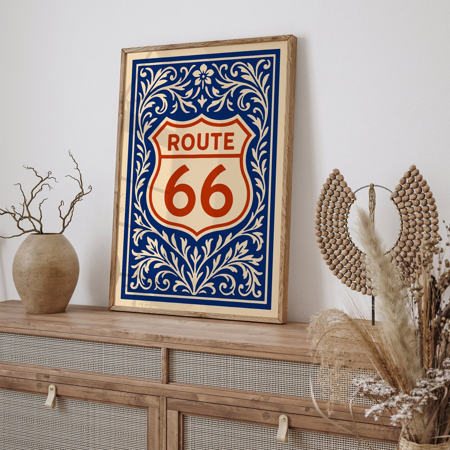 Rout 66 Poster - USA Blue and Red Art Print