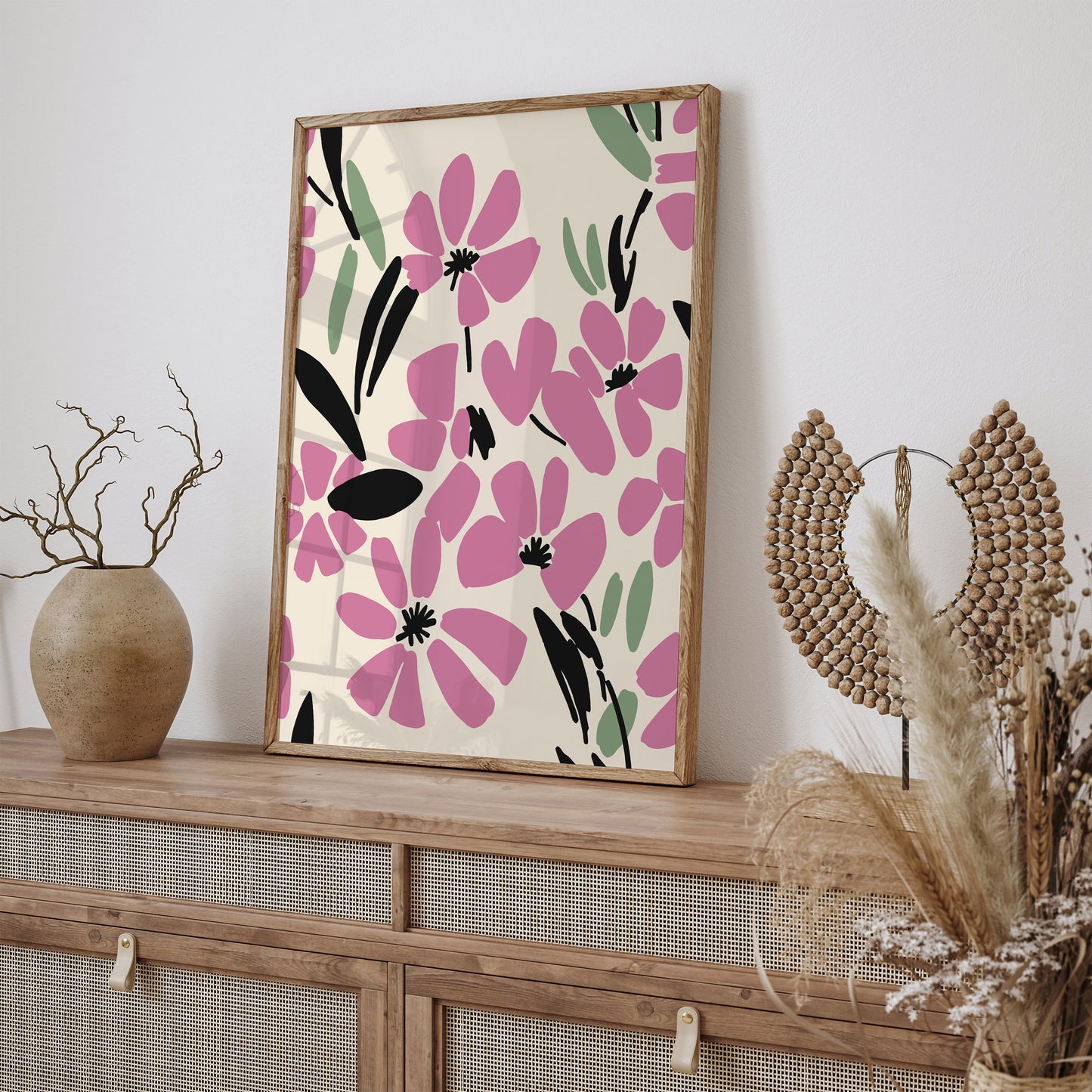 Pink Flowers Living Room Wall Decor