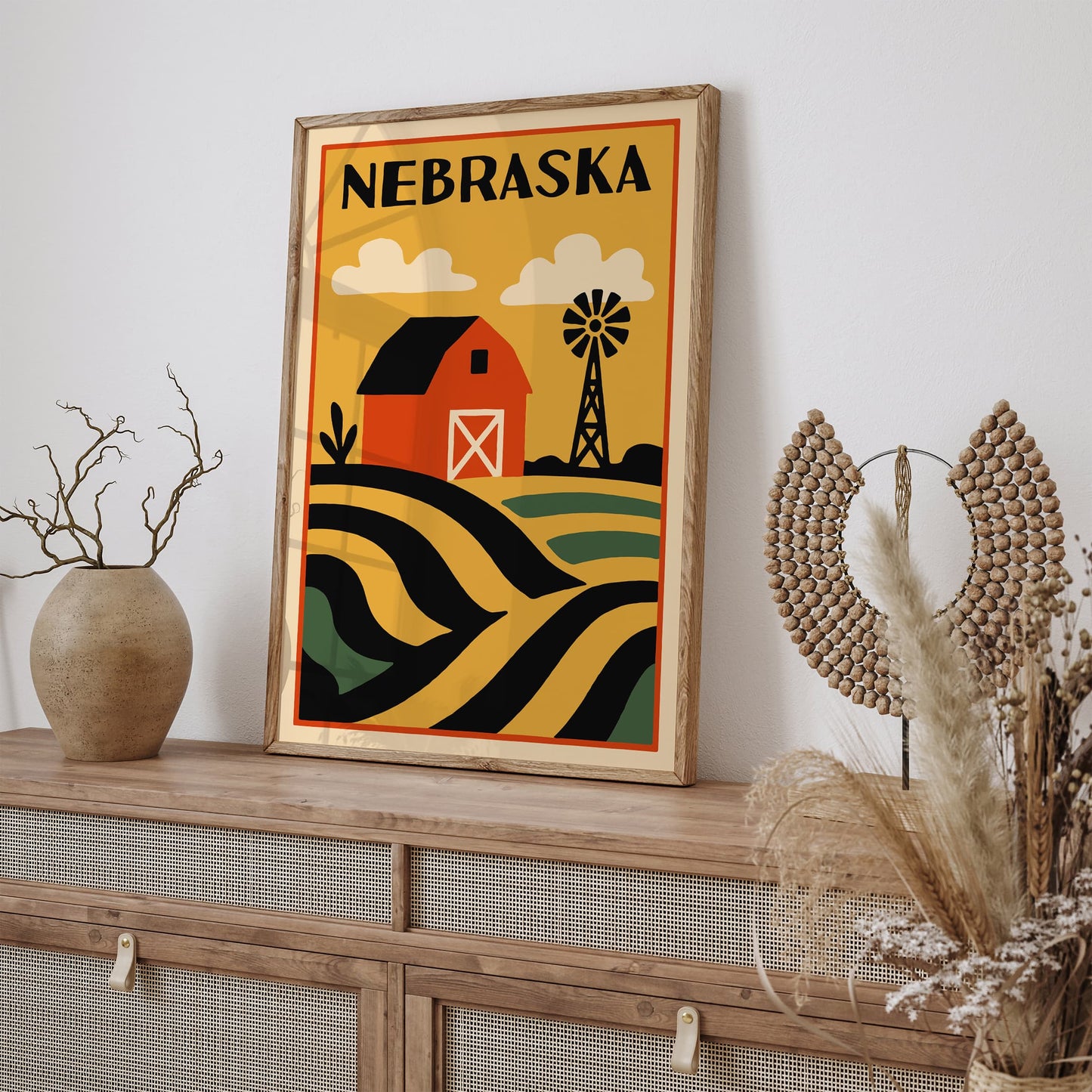 Nebraska State Retro Travel Poster