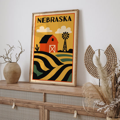 Nebraska State Retro Travel Poster