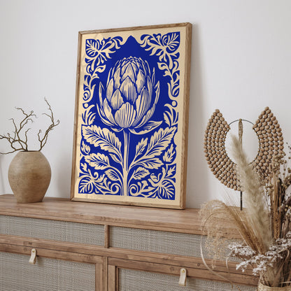 Blue Artichoke Poster - Rococo Style Wall Art