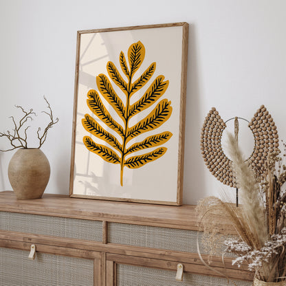 Nature Wall Art, Botanical Poster with Yellow Leaf