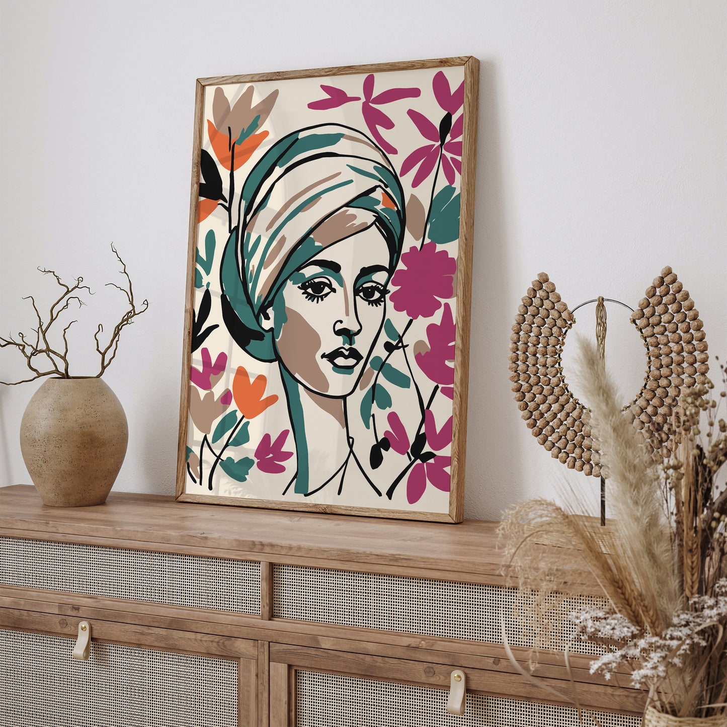 Boho Chic Woman and Flowers Art Print