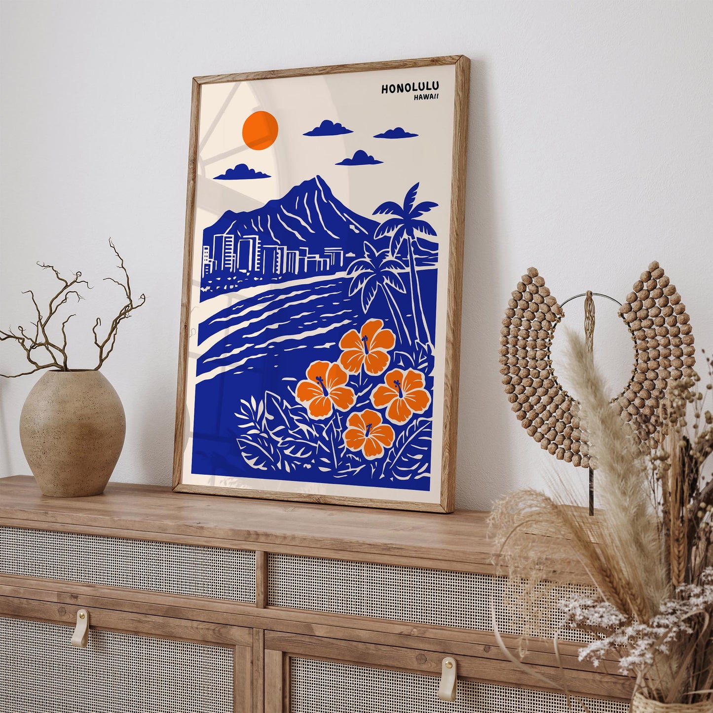 Honolulu. Hawaii Blue Travel Poster Print