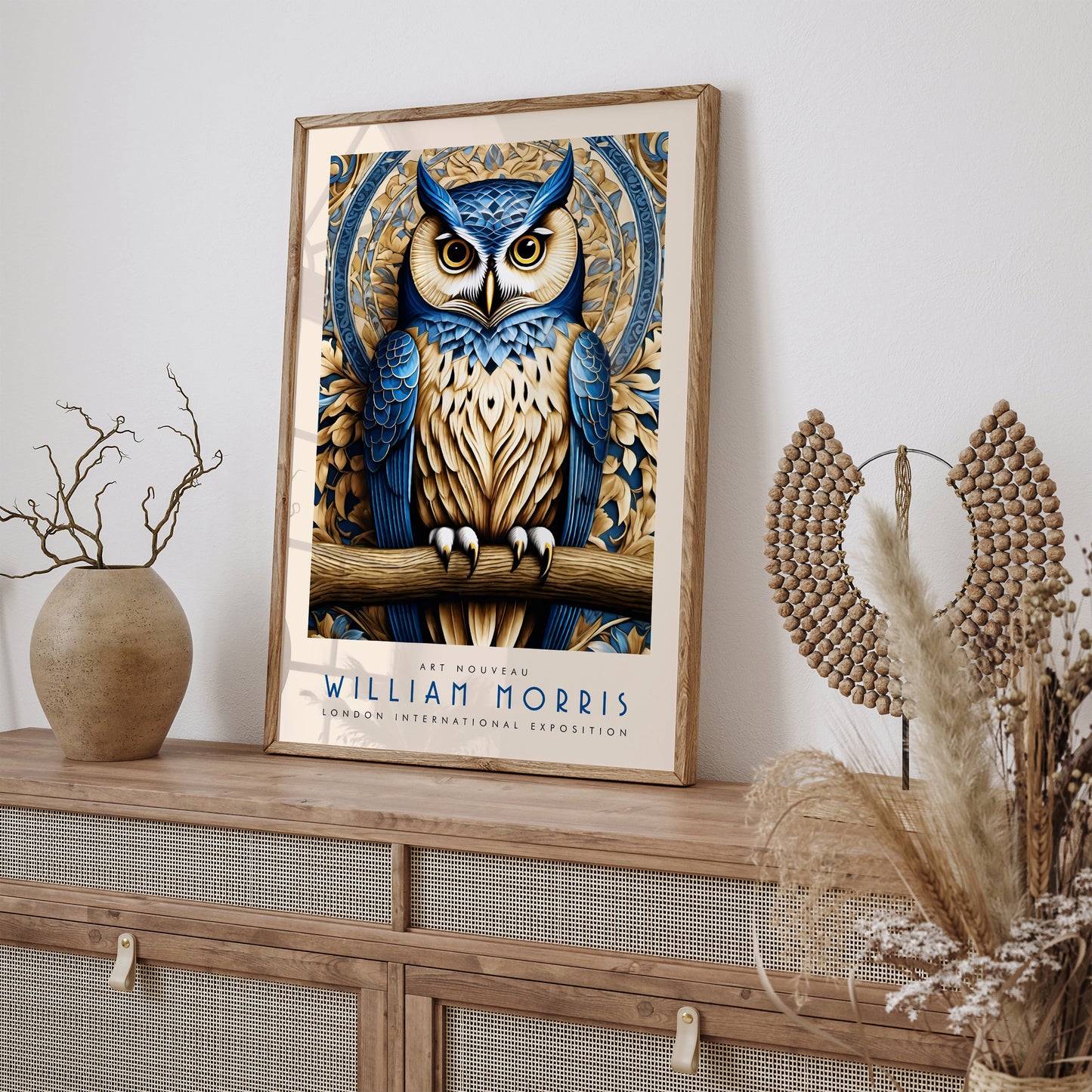 William Morris Owl Poster: Art Nouveau Botanical