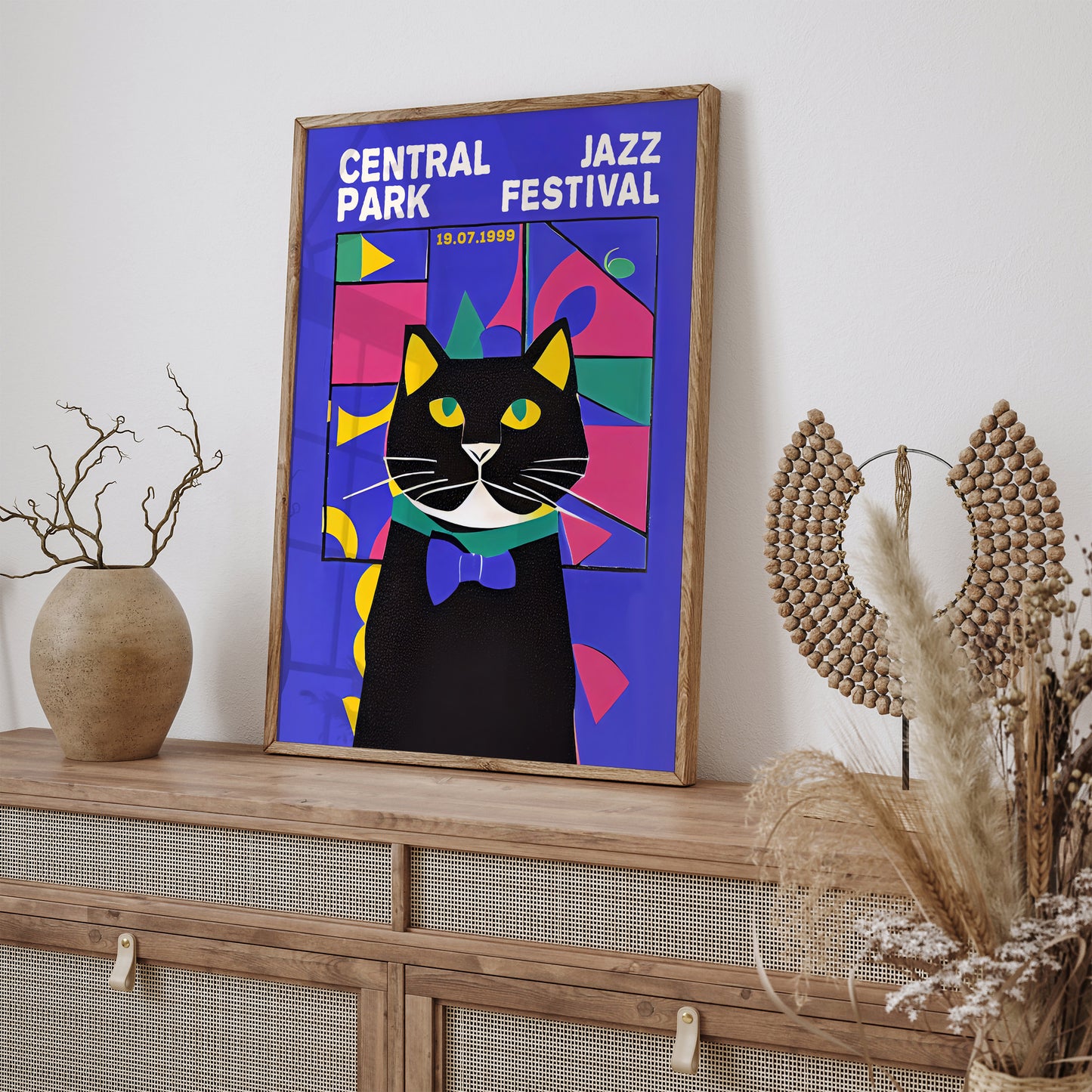 Central Park Jazz Festival Retro Cat Poster