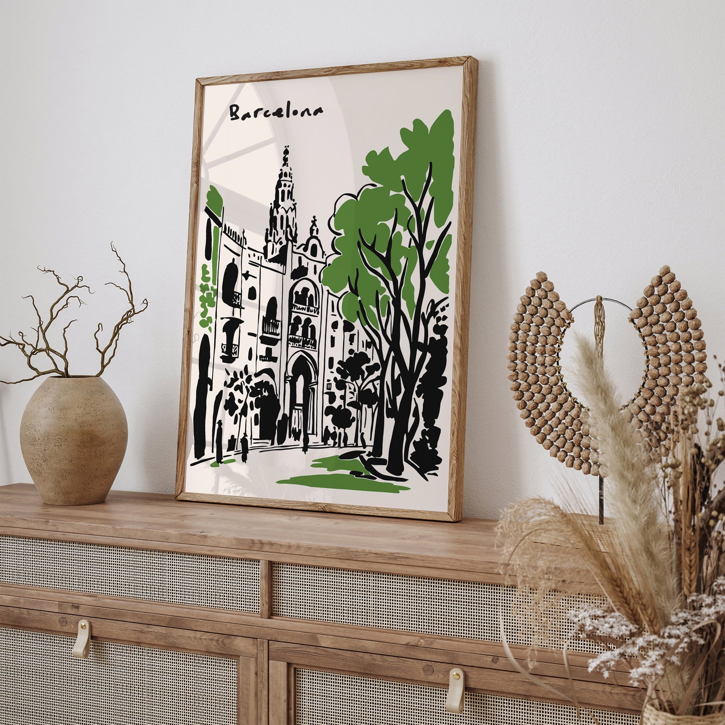 Barcelona Black Ink Painting Art Print