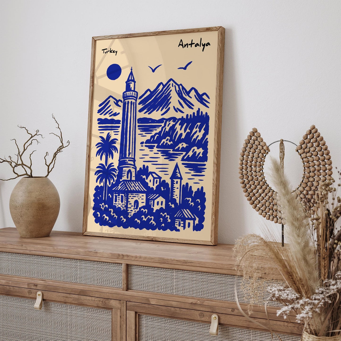 Turkey Travel Poster - Antalya Blue Coastal Art