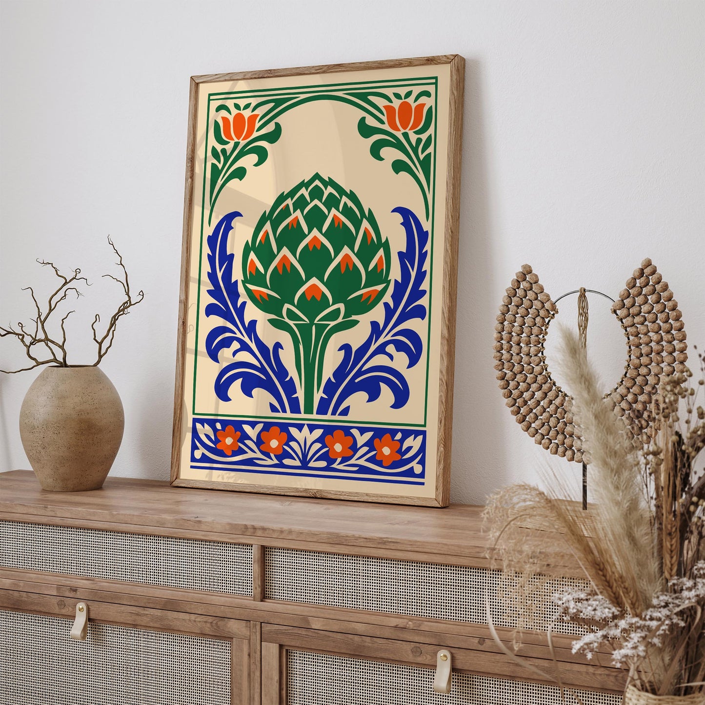 Folk Illustration of Artichoke Poster Print