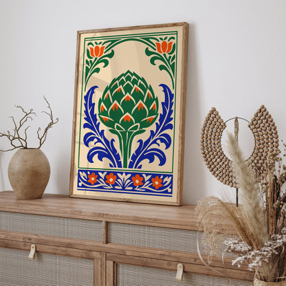 Folk Illustration of Artichoke Poster Print