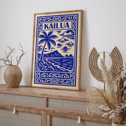 Kailua Travel Poster - Blue Hawaii Landscape Wall Art Print