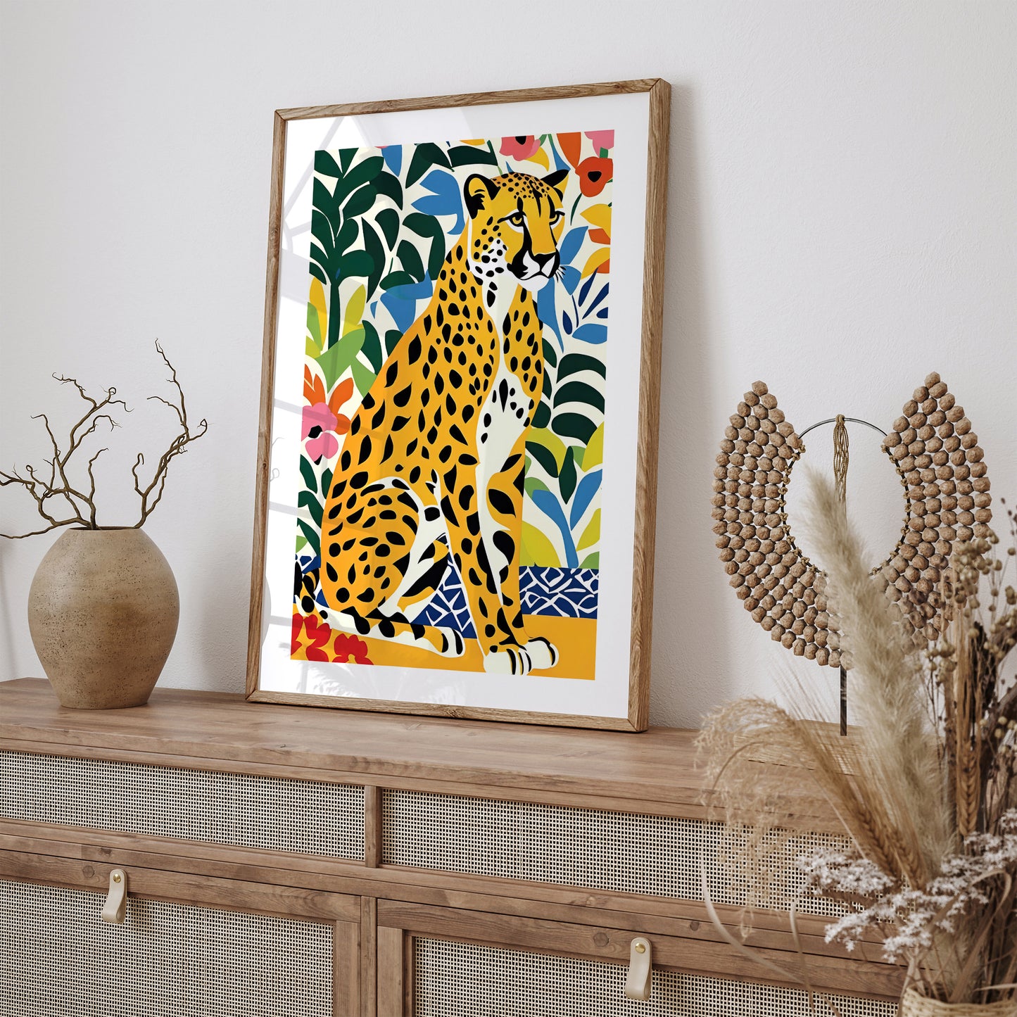 Moody Cheetah in Flowers Poster