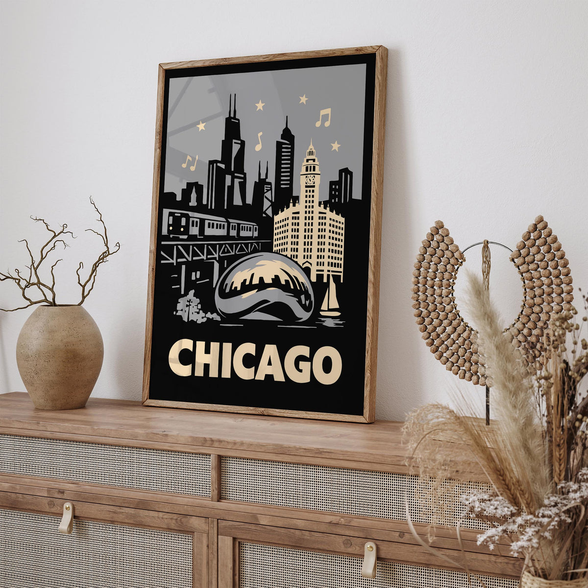Chicago Cityscape Retro Travel Poster