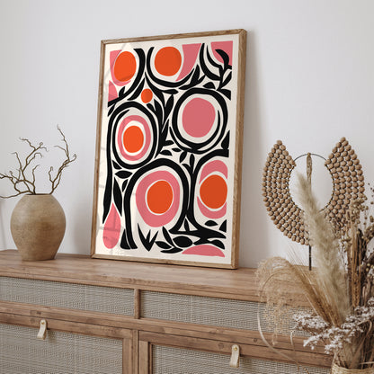 Red Pink Mid Century Bold Abstract Wall Art