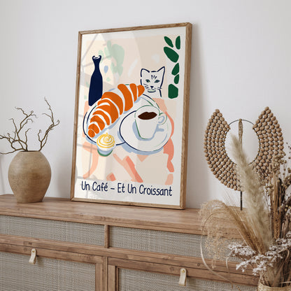 Cute Croissant Cat French Poster