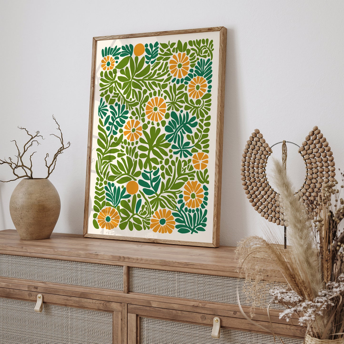 Green Retro Floral Cut Out Poster