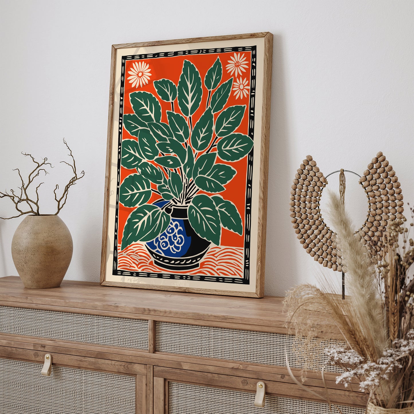 Retro Linocut Flower Art Print