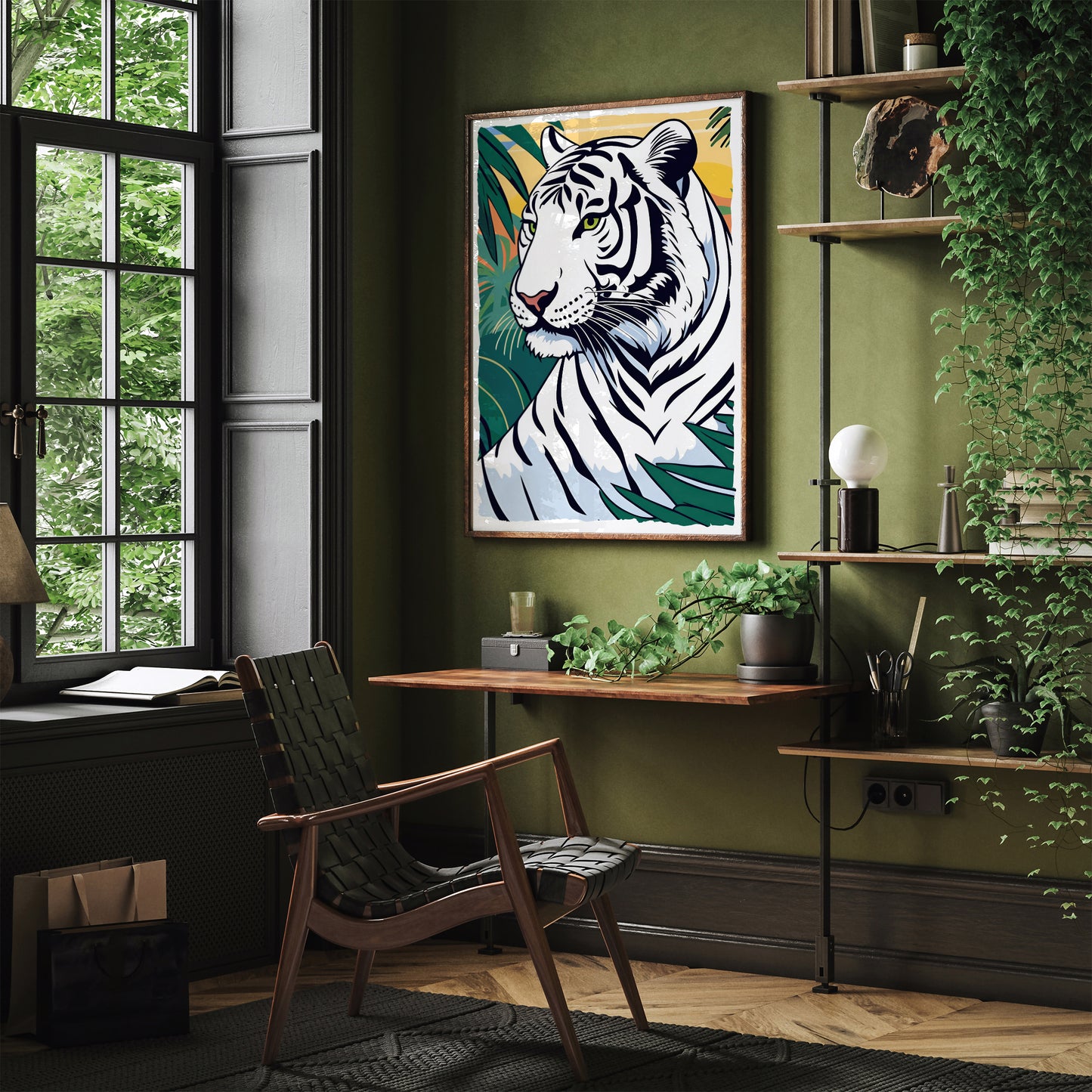 White Jungle Cat Giclee Art Print