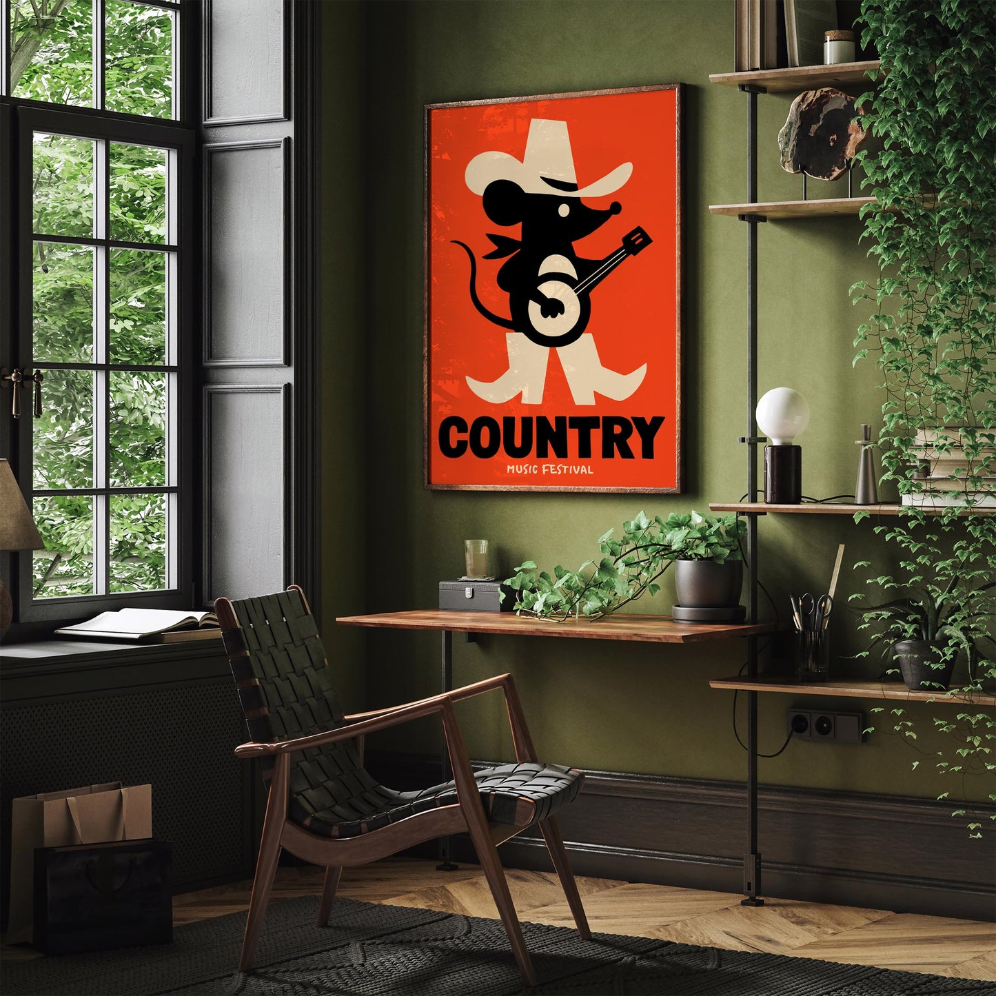 Little Mouse Country Musician Poster - Retro Mancave Wall Decor