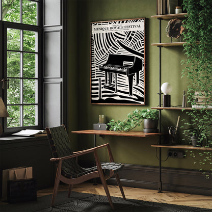 French Music Festival Poster - Black and White Piano Art