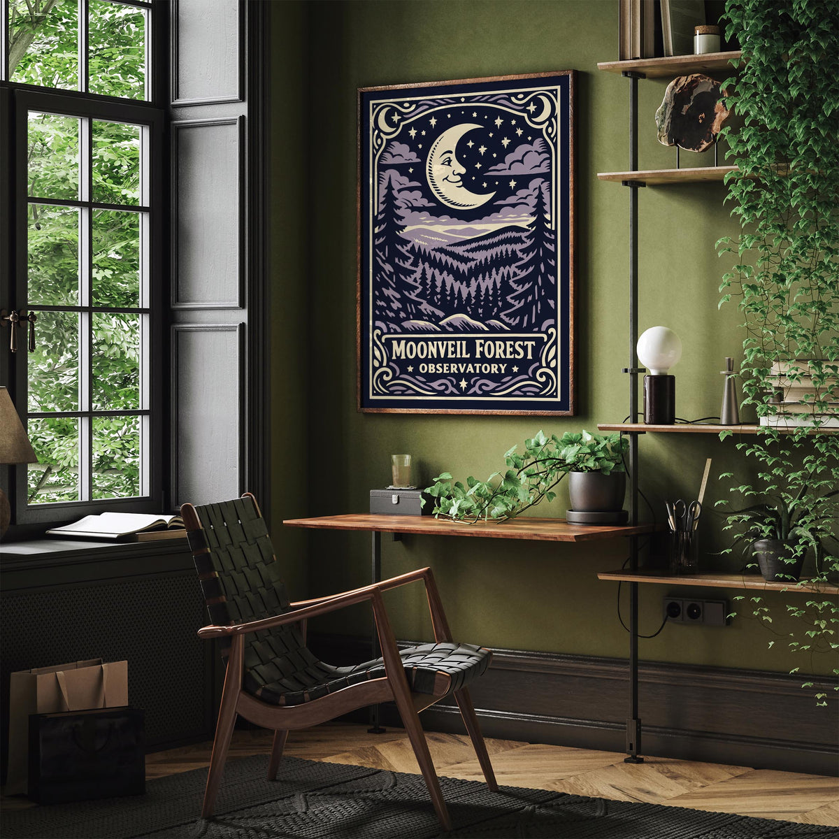 Moonveil Forest Observatory Vintage Poster