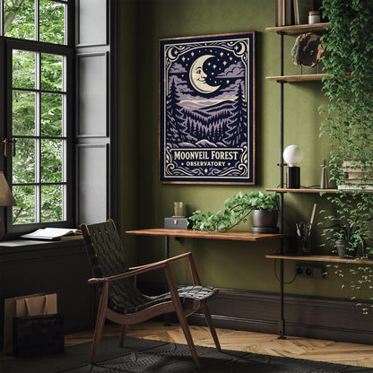 Moonveil Forest Observatory Vintage Poster