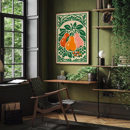 Retro Pear Poster – Colorful Fruit Wall Art
