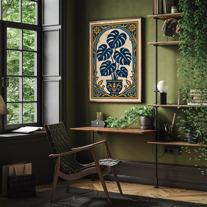 Blue Monstera Plant Art Print - Rococo Revival Style