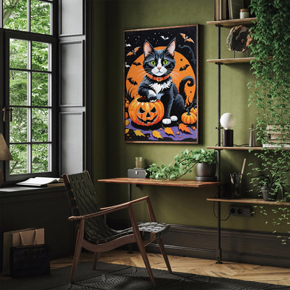 Cat with Jack-o'-lantern Art Print