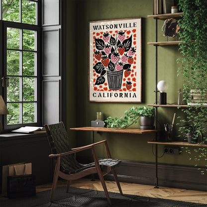 Watsonville Retro Strawberries Poster