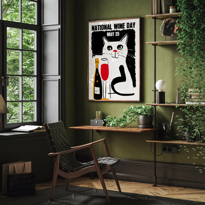 National Wine Day Quirky Cat Poster