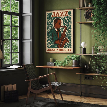 Jazz In The City Poster - Musician Portrait Wall Art