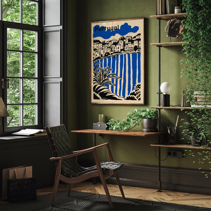 Portugal Cityscape Poster - Blue Travel Wall Art Print