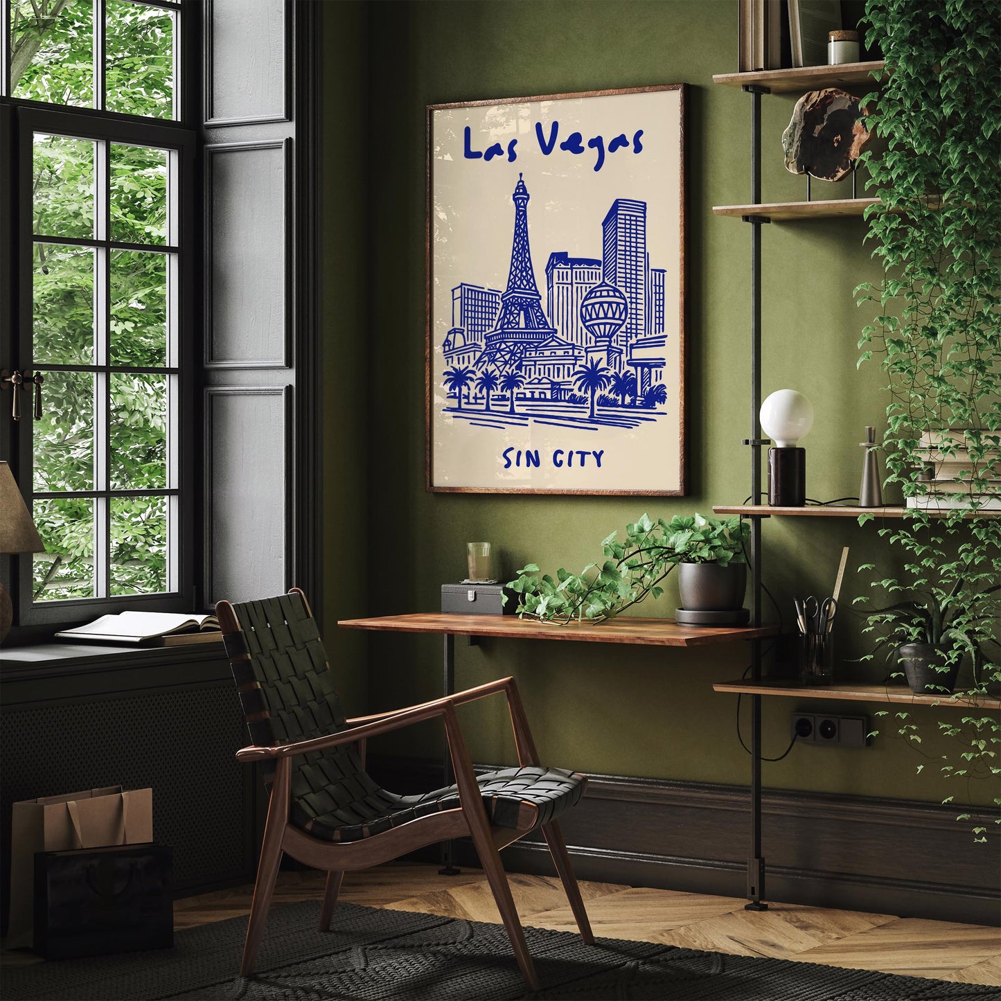 Las Vegas Sin City Poster - Blue Cityscape Wall Art Print