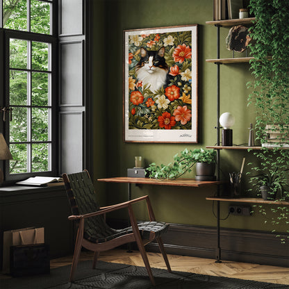 Charming Cat Amidst Blooms - Fauna & Flora Wall Art