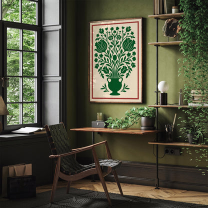 Green Vintage Floral Wall Art Print